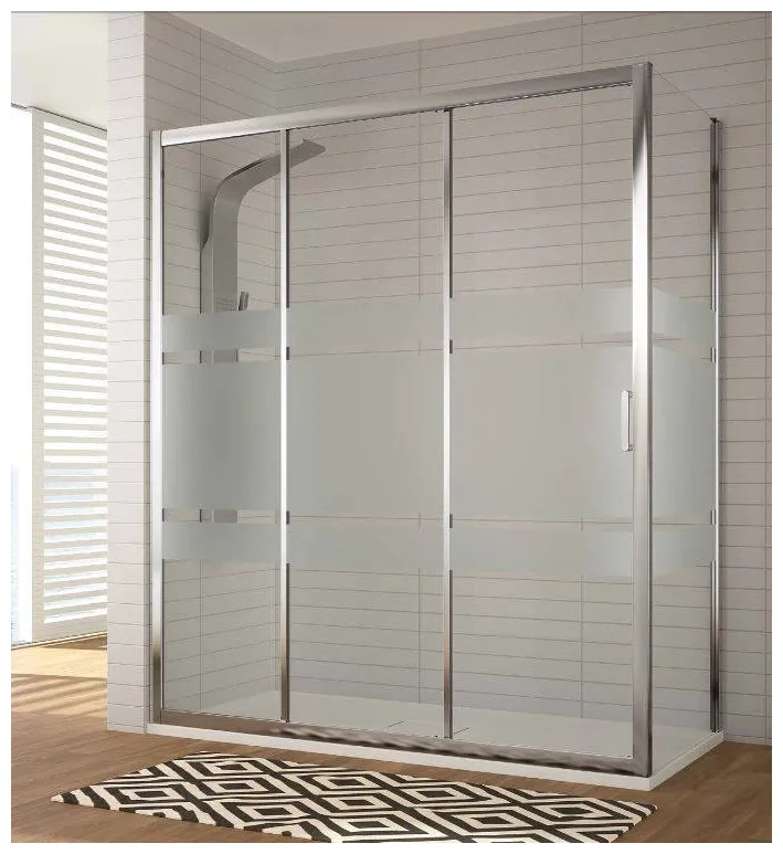 Mampara de ducha con correderas y hoja fija en cristal templado decorado Bali DI101 Kassandra