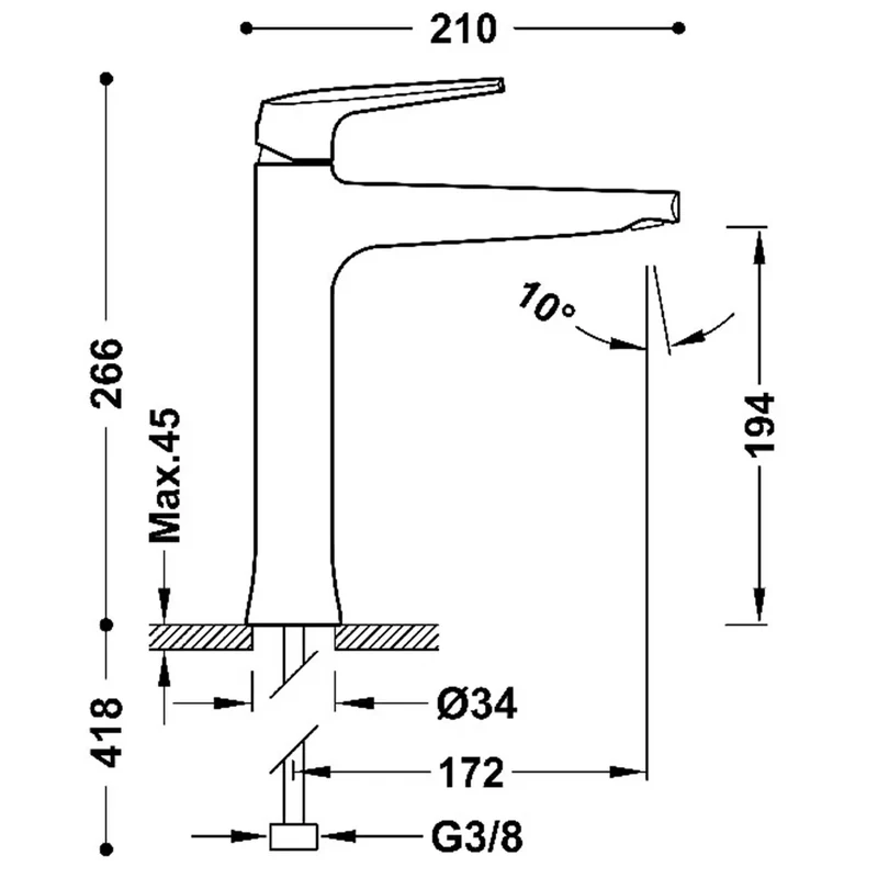 Grifo monomando alto para lavabo con aireador de silicona oculto de acabado oro rosa Fuji Tres