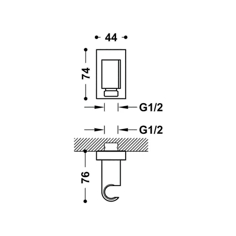 Soporte fijo para ducha y flexo con base rectangular en latón cromado Shower Technology TRES