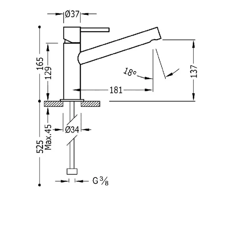 Grifo monomando para lavabo de caño largo con desagüe automático acabado cromado Max Tres