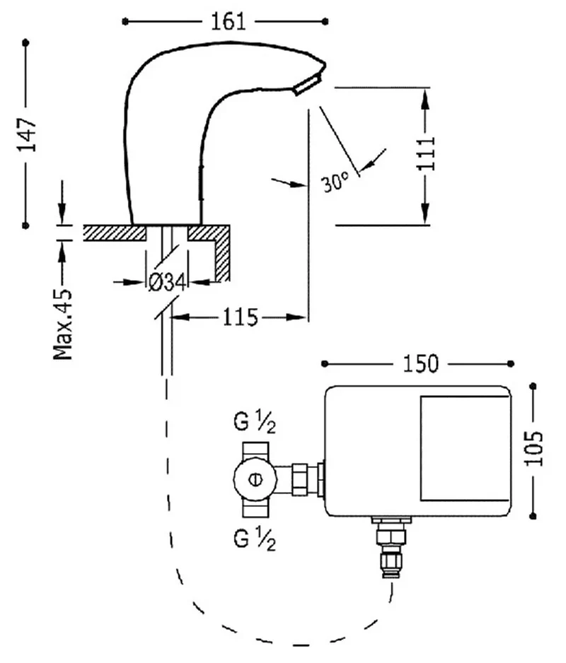 Grifo electrónico para lavabo de baño con pre mezclador Electronic Tres