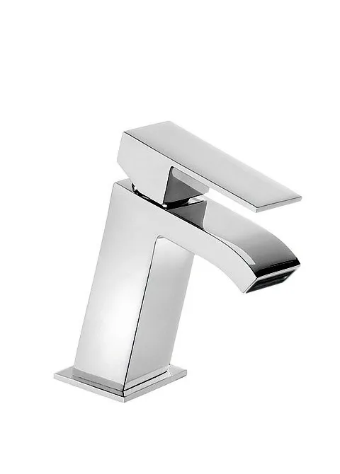 Grifo inclinado monomando para lavabo con cuerpo de latón y acabado cromado Cuadro TRES