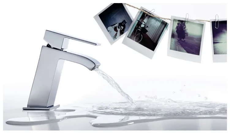 Grifo inclinado monomando para lavabo con cuerpo de latón y acabado cromado Cuadro TRES