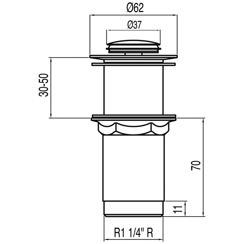 Válvula de desagüe para lavabo sin rebosadero con acabado cromado Simple-Rapid TRES