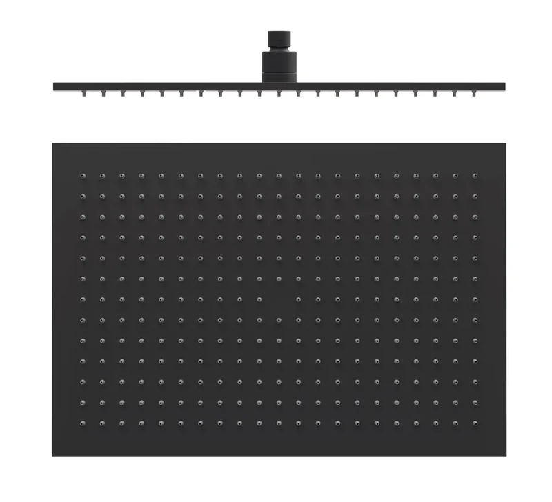 Rociador para la ducha de forma rectangular fabricado en latón con acabado negro mate TRES