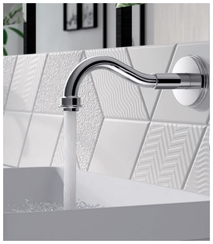 Caño mural curvo para lavabo o bañera sin grifo acabado cromado CLASIC TRES