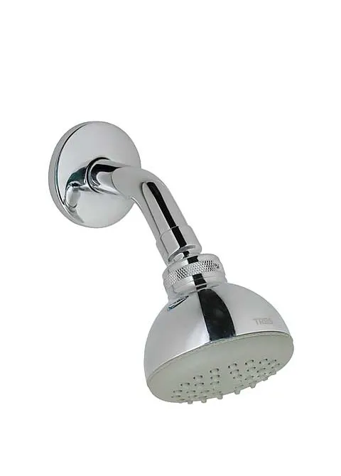Rociador de ducha con brazo para empotrar de forma circular fabricado en latón con acabado cromado Ordal TRES