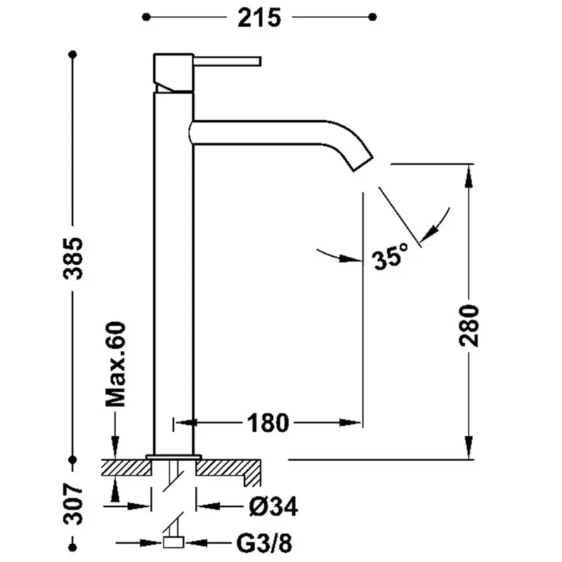 Grifo de repisa para lavabo con monomando alto y acabado oro rosa mate Study Tres