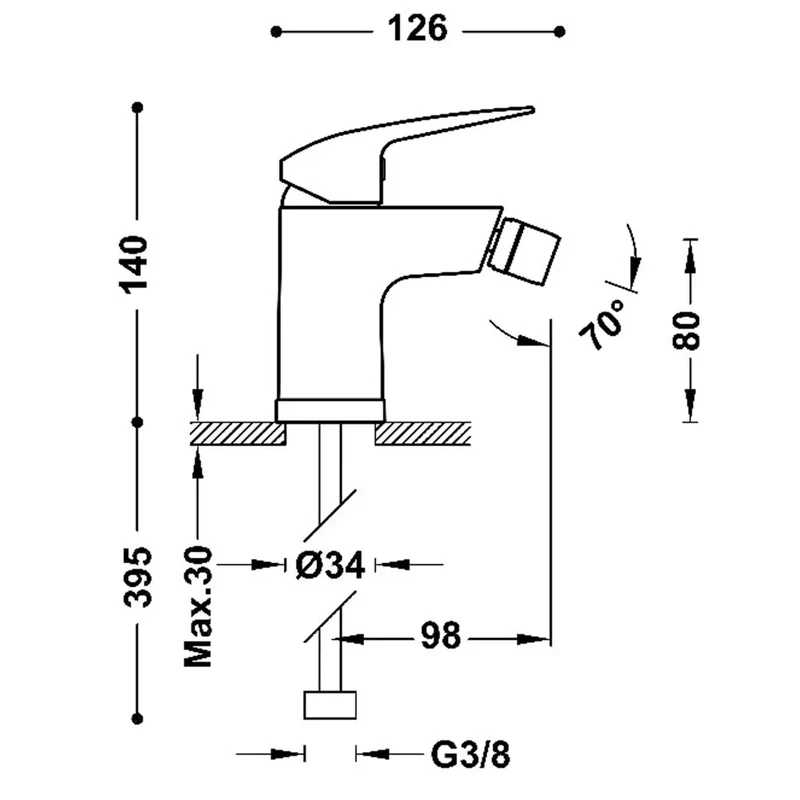 Grifo monomando para bidé con latiguillos de alimentación flexibles en latón cromado Base Plus TRES