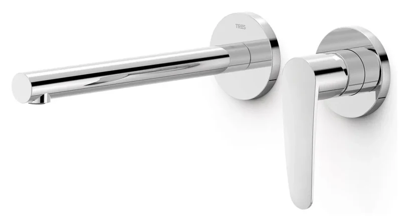Grifo monomando de caño largo para lavabo instalación empotrada acabado cromado Flat Tres