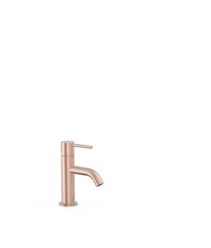 Grifo de repisa para lavabo con latiguillos de alimentación flexibles en acabado oro rosa mate Study Tres