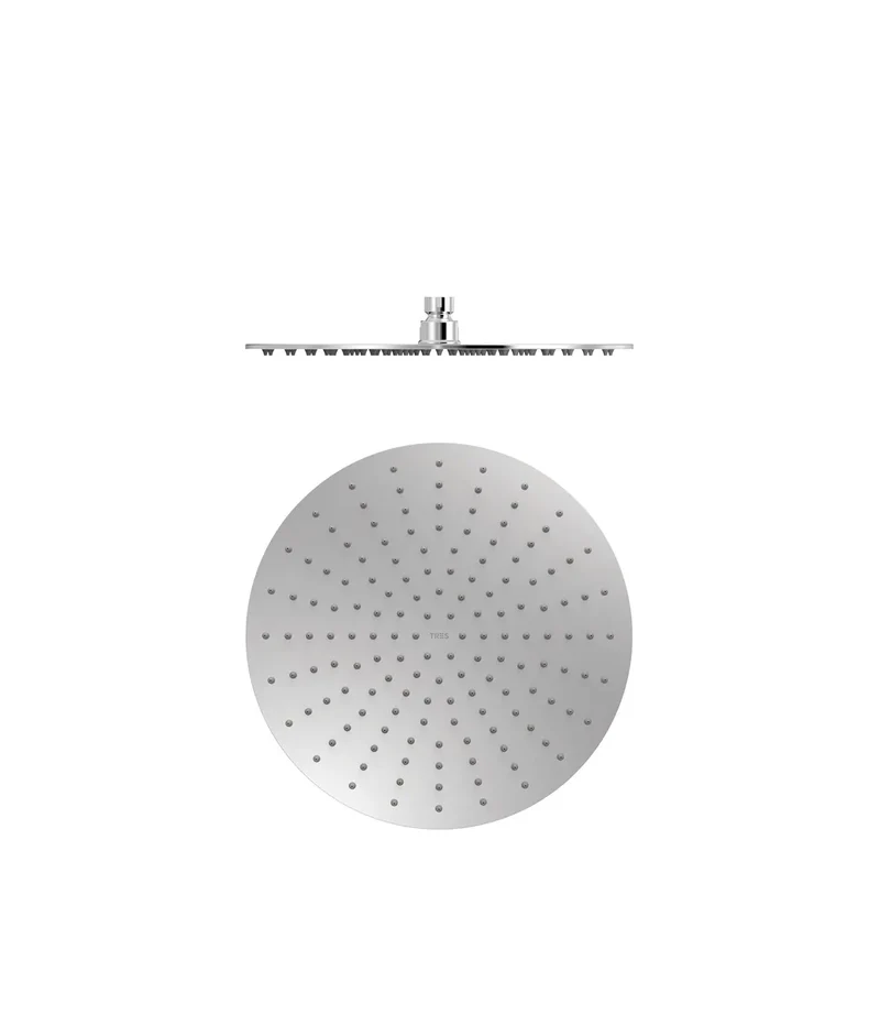 Rociador de ducha circular extrafino con rótula orientable en acero inoxidable con acabado cromado Tres