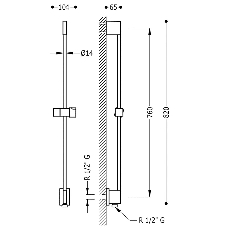 Columna de ducha de latón con acabado negro y soporte orientable TRES