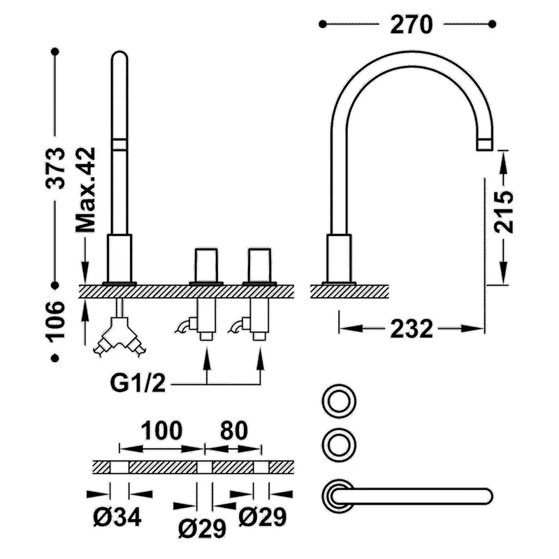 Grifo bimando para lavabo con caño de latón y acabado cromado Study TRES