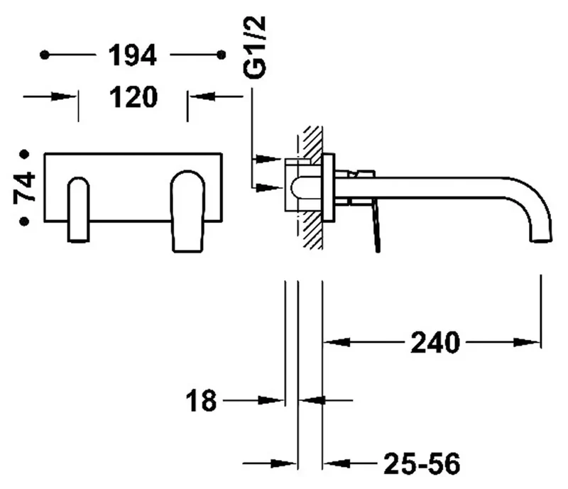 Grifo con monomando empotrado para baño con caño de instalación Project Tres