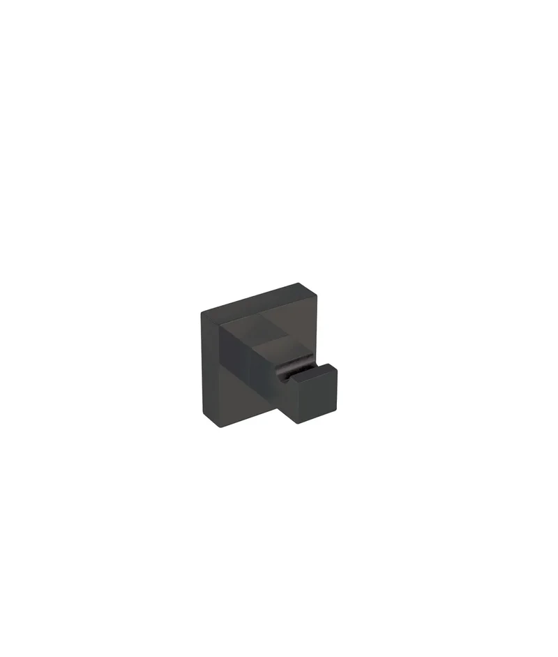 Colgador percha para baño con bordes cuadrados y acabado negro metalizado Tres