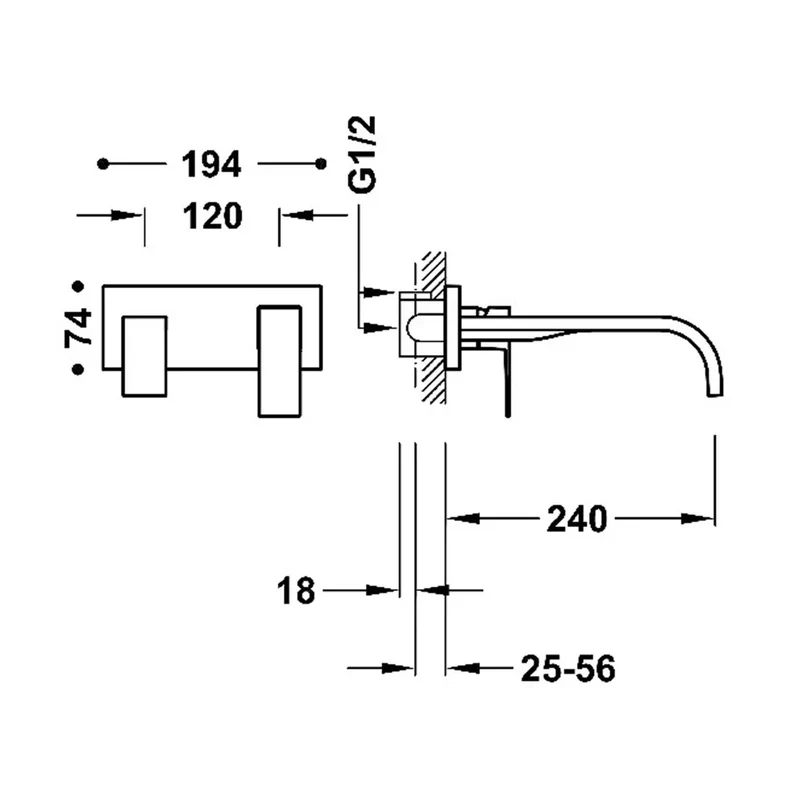 Grifo monomando empotrado para lavabo con caño de acero color acero Cuadro Tres