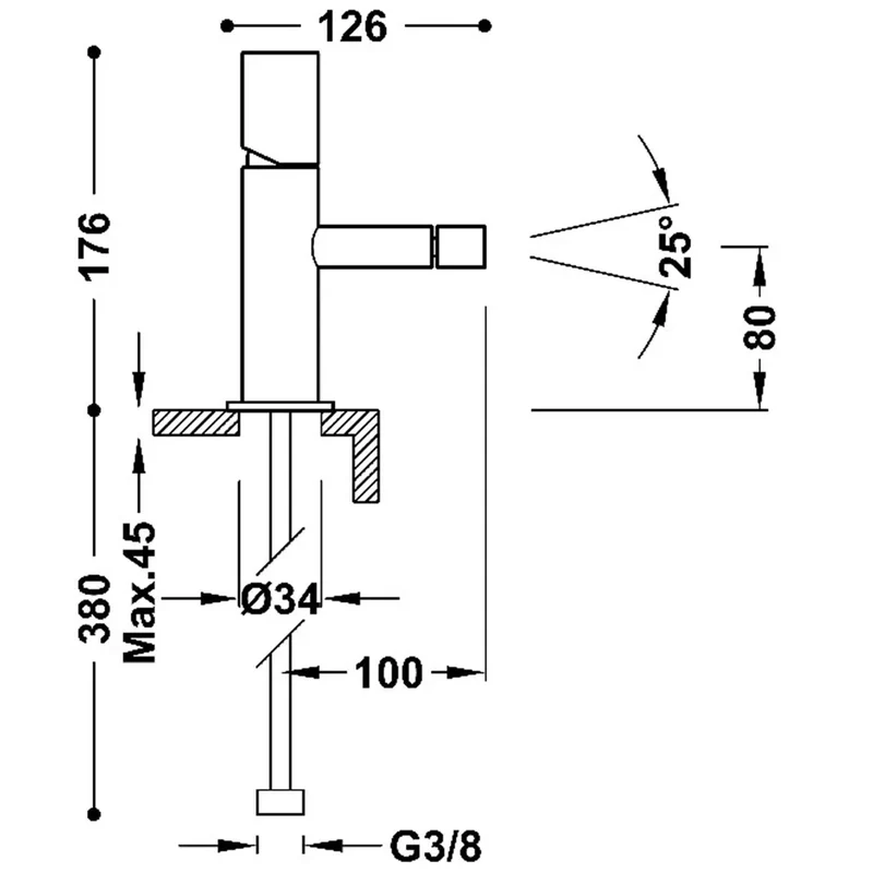 Grifo monomando para bidé con rótula orientable en negro mate Study Tres