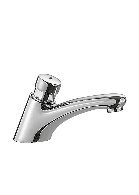 Grifo temporizado para lavabo con pulsador de latón y acabado cromado Basic TRES