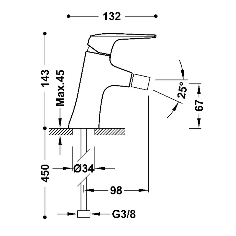 Grifo monomando para bidé con rótula orientable y aireador oculto de silicona en color oro rosa mate Fuji Tres