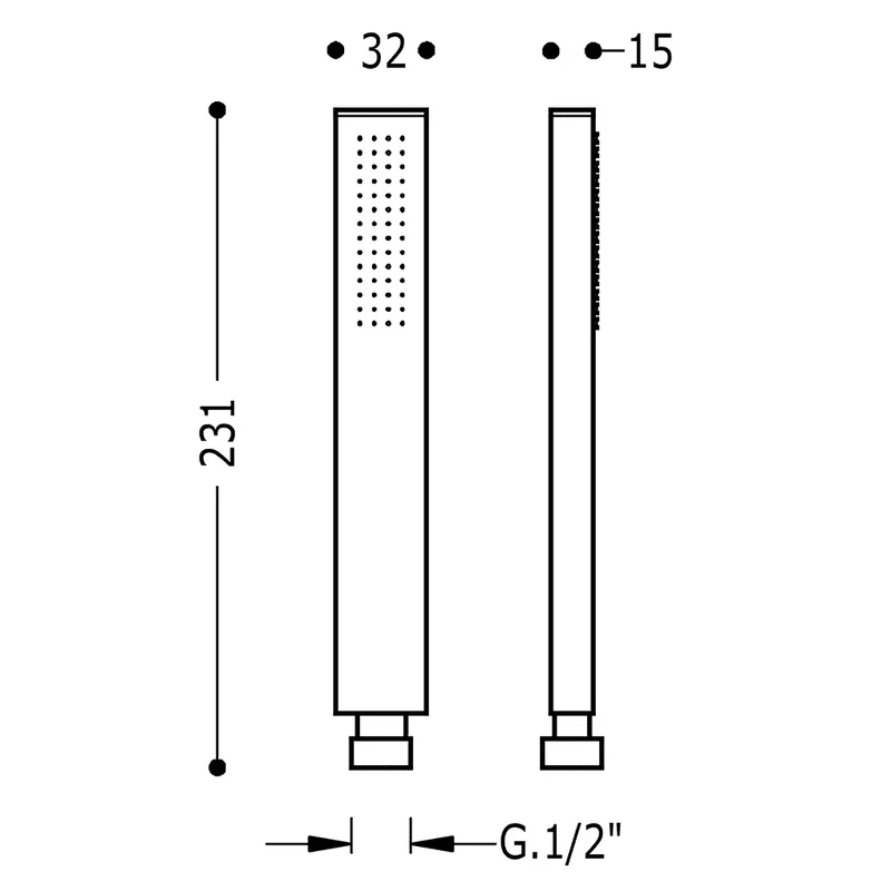 Rociador de mano de latón rectangular para baño con acabado negro TRES