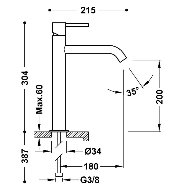 Grifo de repisa para lavabo con monomando alto acabado negro mate Study Tres