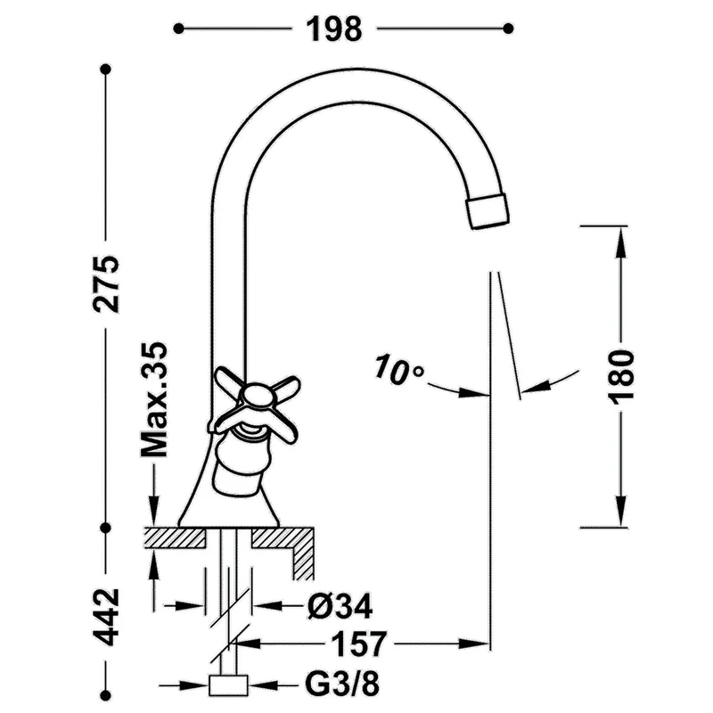 Grifo de lavabo de estilo clásico curvo y bimando con aireador acabado acero CLASIC TRES
