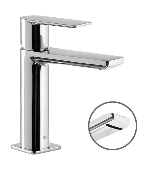 Grifo monomando para lavabo con salida en cascada fabricado de latón con acabado cromado Loft Tres