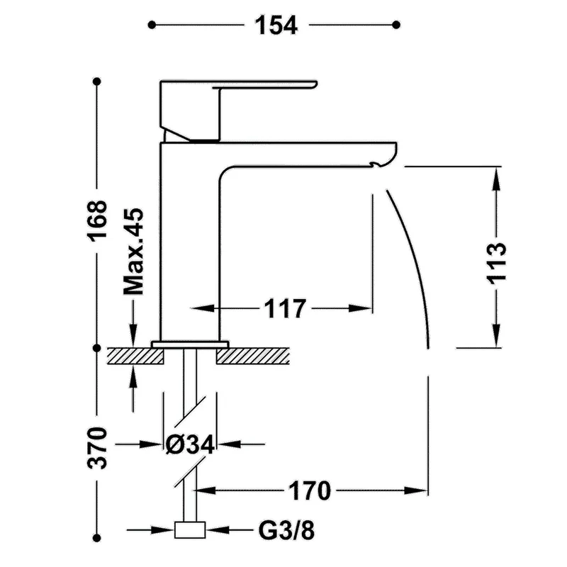 Grifo monomando para lavabo con salida en cascada fabricado de latón con acabado cromado Loft Tres