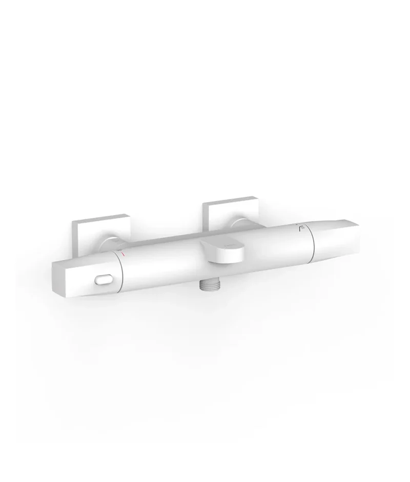 Grifo termostático mural para ducha y bañera con volante cuadrado redondo acabado blanco mate Over Wall Tres