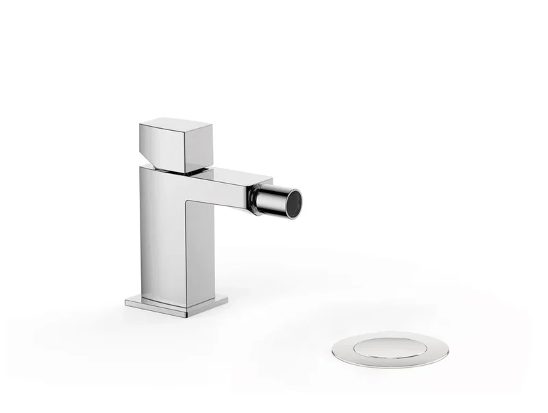 Grifo monomando para bidé fabricado en latón con válvula de desagüe y caño cuadrado CUB SLIM TRES