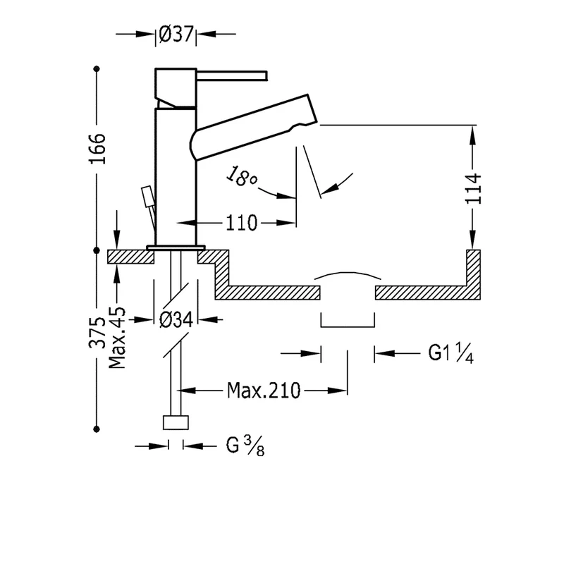 Grifo monomando para lavabo con caño circular en latón y acabado cromado Max Tres