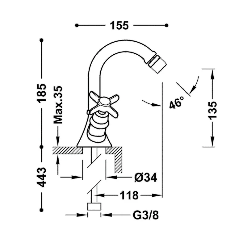 Grifo de bidé bimando con rótula orientable de acero CLASIC TRES