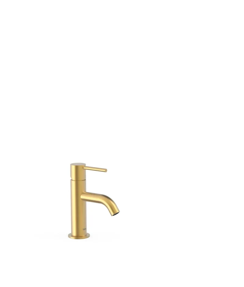 Grifo de repisa para lavabo monomando con latiguillos flexibles y acabado oro mate Study Tres
