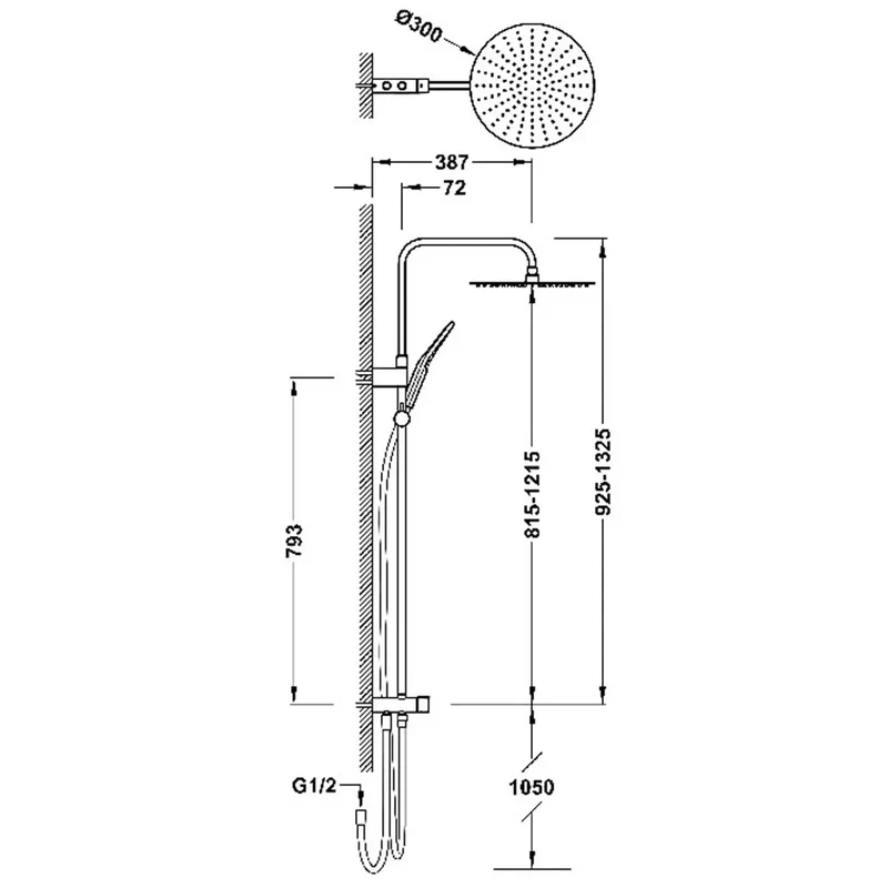 Columna de ducha con rociador circular para grifos universales con acabado cromado Over Wall Tres