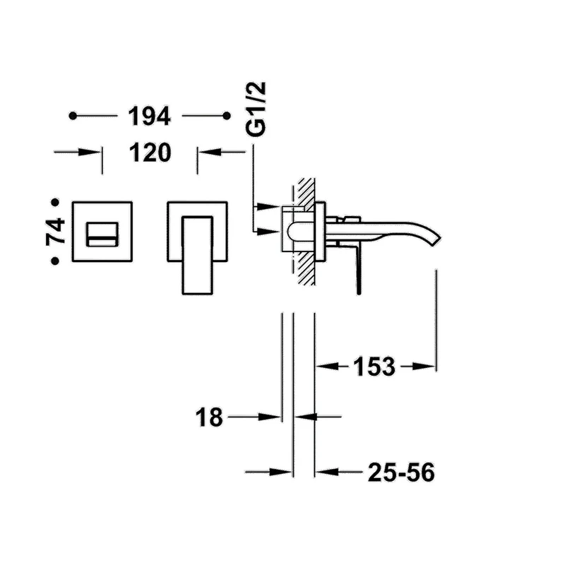 Grifo monomando de pared para lavabo con agua cascada acabado blanco mate Cuadro Exclusive TRES