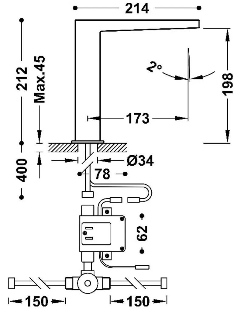 Grifo electrónico para lavabo con sistema de premezcla acabado cromado Slim Tres