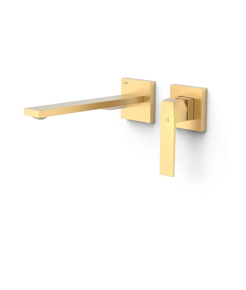 Grifo monomando empotrado para lavabo con junta antihumedad y caño con acabado oro mate Slim TRES
