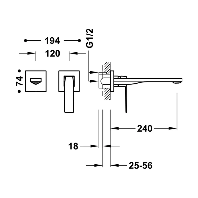 Grifo monomando empotrado para lavabo con junta antihumedad y caño con acabado oro mate Slim TRES