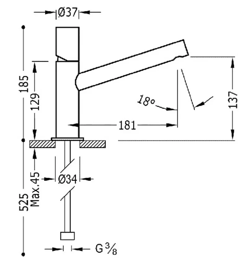 Grifo de monomando con caño largo apto para lavabo, acabado cromado Max Tres