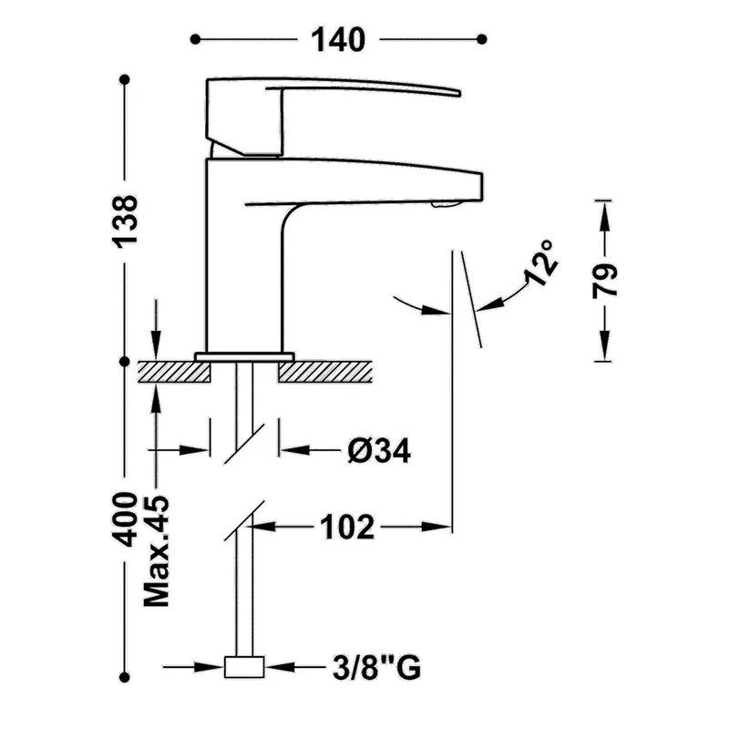Grifo monomando para lavabo con caño de latón y acabado cromado Flat Tres