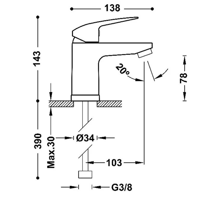 Grifo monomando para lavabo con acabado cromado y tecnología de ahorro de agua Base Plus TRES