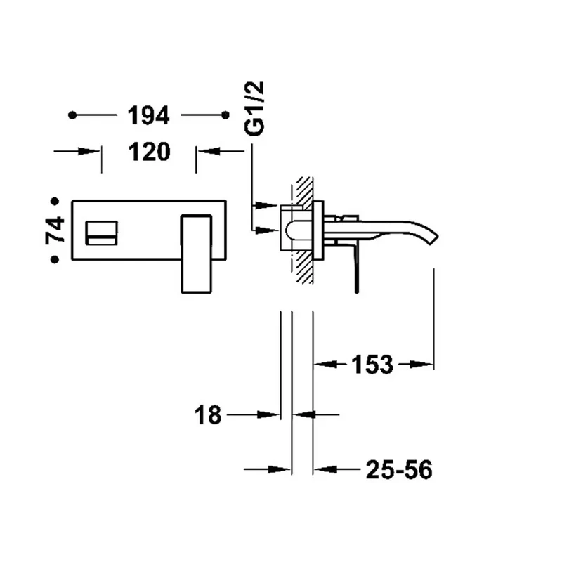 Grifo monomando empotrado para lavabo con caño de acero Cuadro Tres