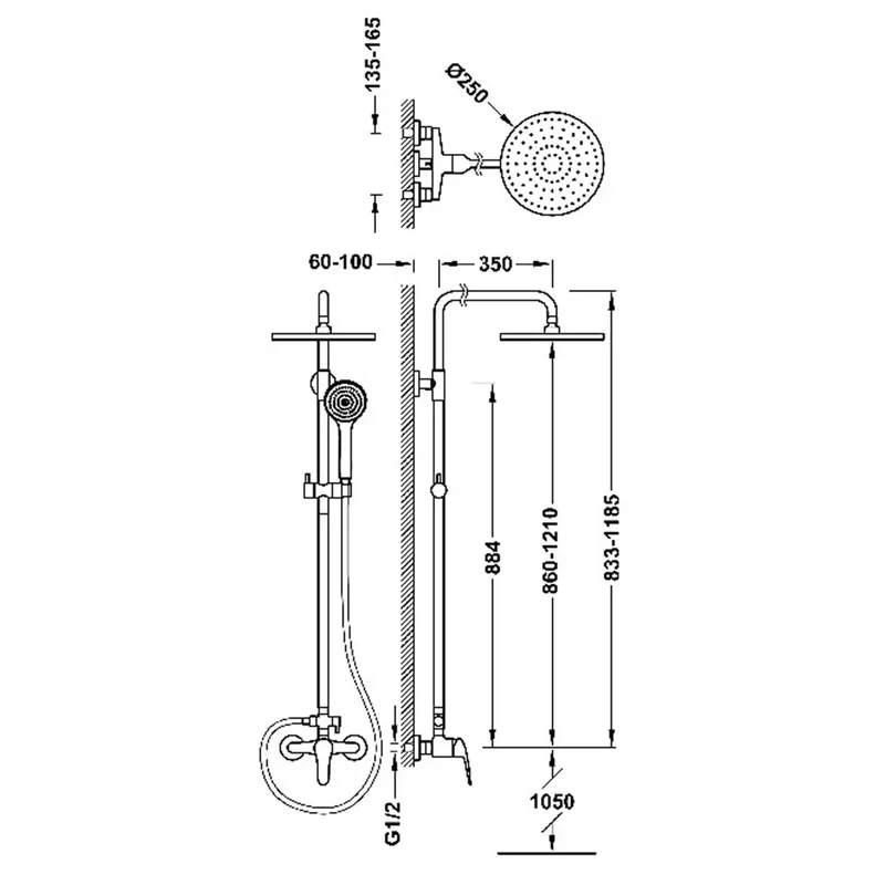 Columna de ducha kit de grifo monomando mural de 2 vías en plástico ABS y metal acabado cromado BASE PLUS TRES