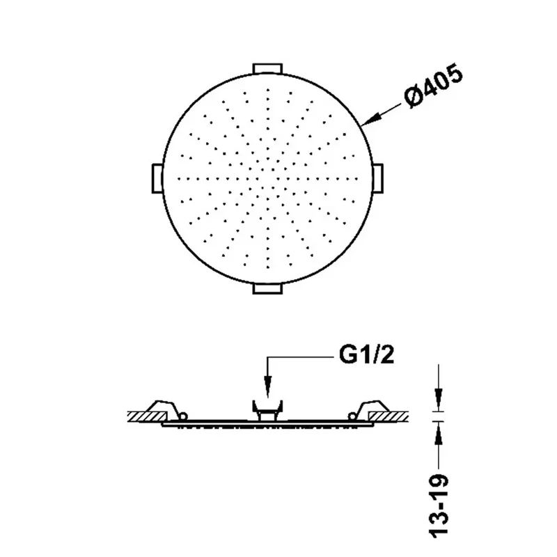 Rociador de ducha empotrado al techo en acero inoxidable con acabado negro mate Tres