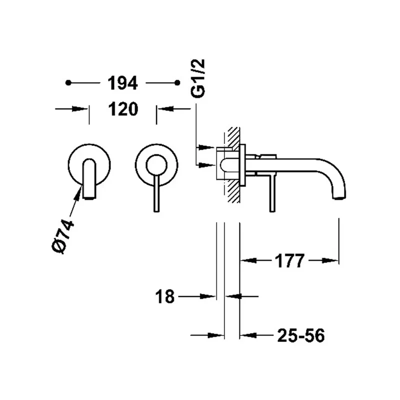 Kit de grifo para lavabo monomando empotrado con amortiguadores acústicos en acero Study Tres