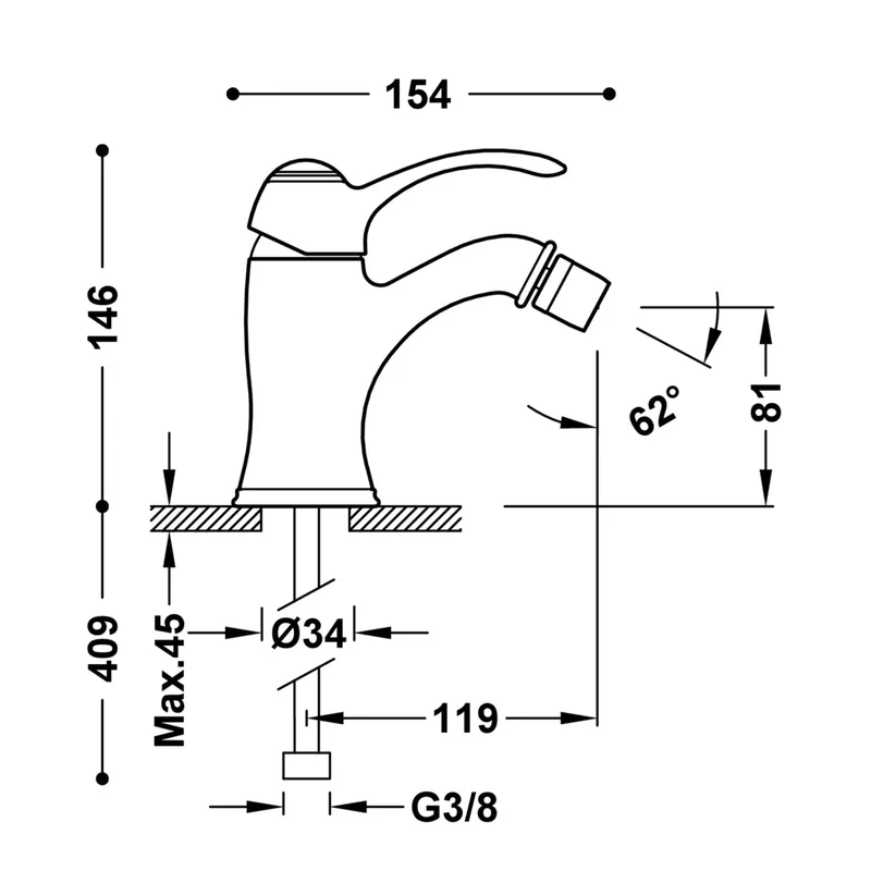 Grifo de bidé monomando vertical con rótula orientable acabado latón viejo mate CLASIC TRES