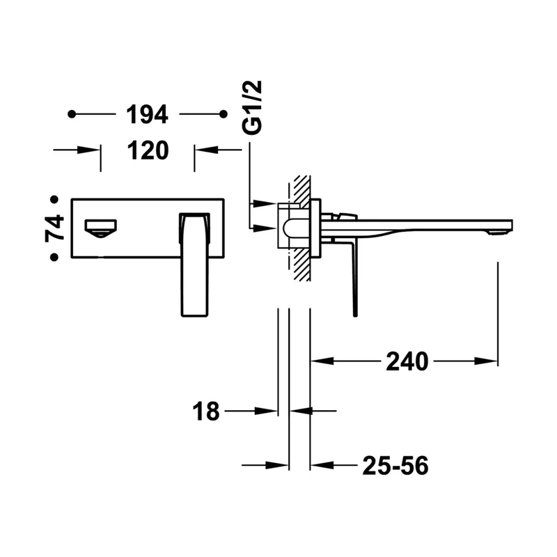 Grifo monomando empotrado para lavabo con caño de acabado acero Slim TRES