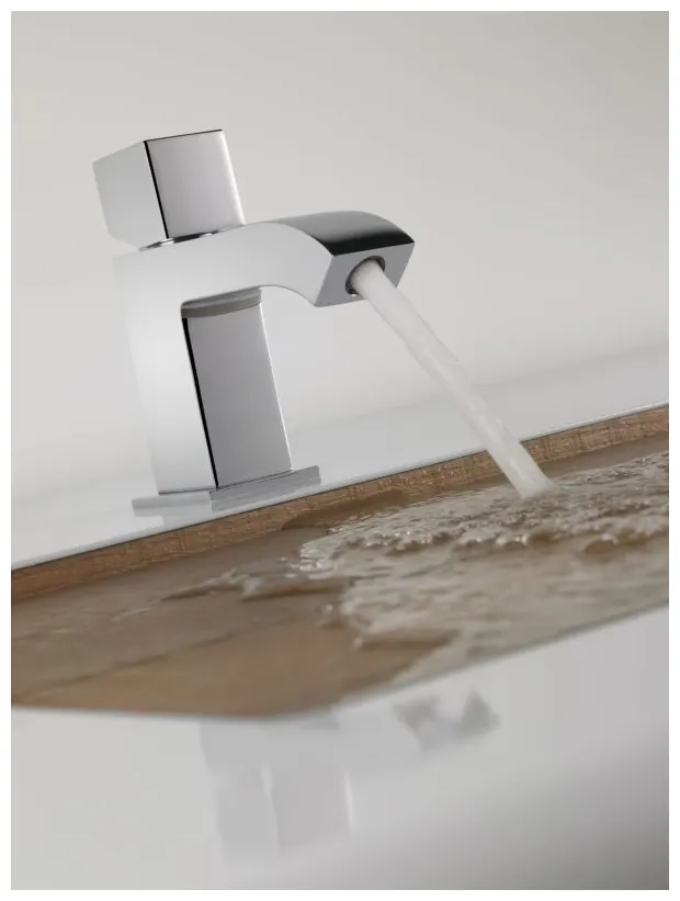 Grifo monomando para lavabo con desagüe y caño fabricado en latón con acabado cromado Cub Cuadro TRES