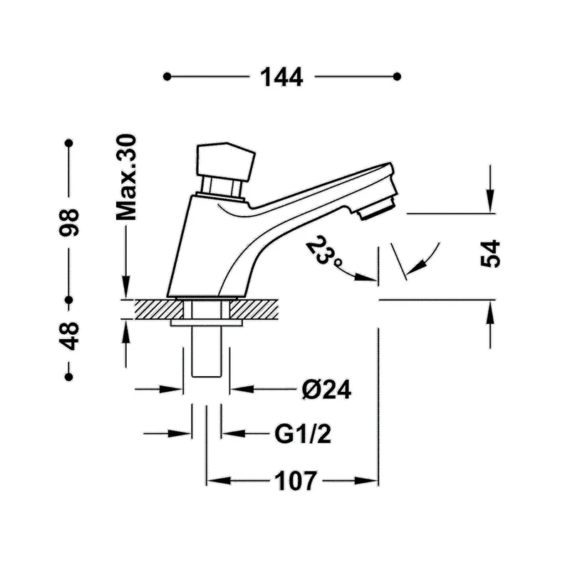 Grifo temporizado para lavabo con pulsador de mando acabado cromado Tempo Basic TRES